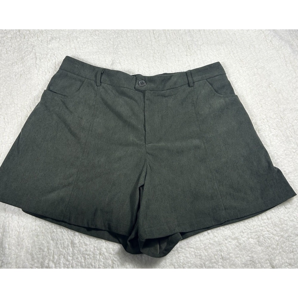 CIDER Corduroy High Rise Shorts Olive Green Size 1XL Elastic Back